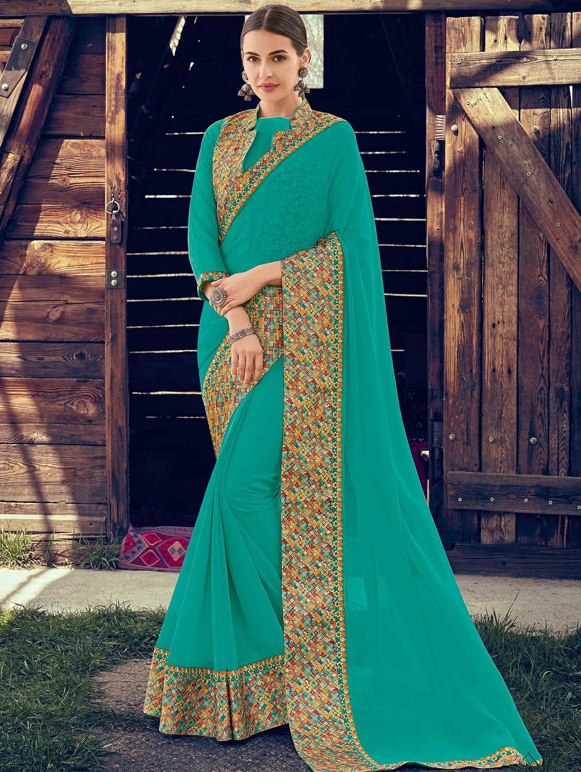 printed lace border saree with blouse - 16490161 - Zoom Image - 1