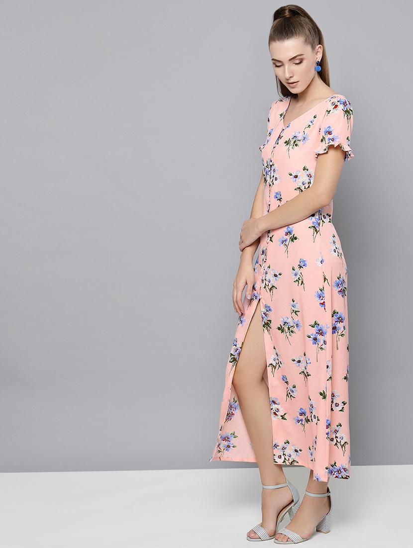 frill detail front slit a-line dress - 16490187 - Zoom Image - 2