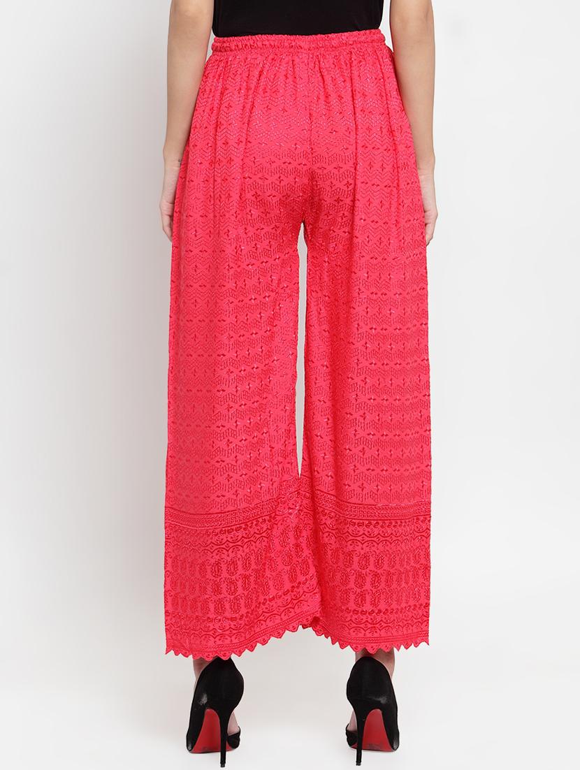 drawstring waist embroidered palazzo - 16490557 - Zoom Image - 3