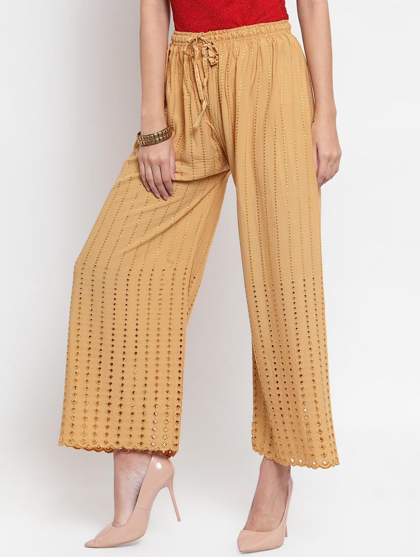beige schiffli straight palazzo - 16490566 - Zoom Image - 2