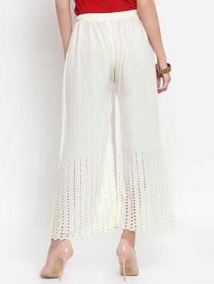 white schiffli straight palazzo - 16490568 - Standard Image - 3