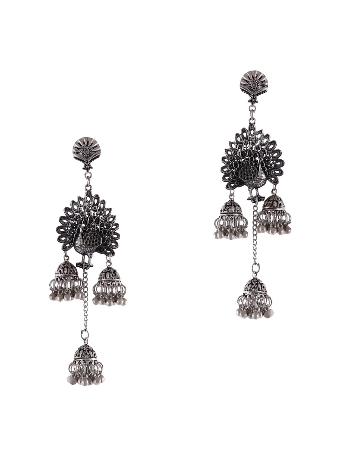 silver metal jhumka earring - 16490642 - Zoom Image - 1