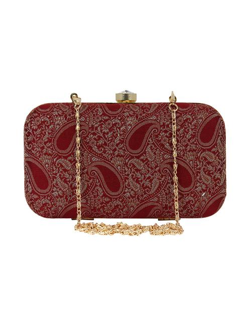 maroon faux silk box clutch - 16491023 - Standard Image - 1
