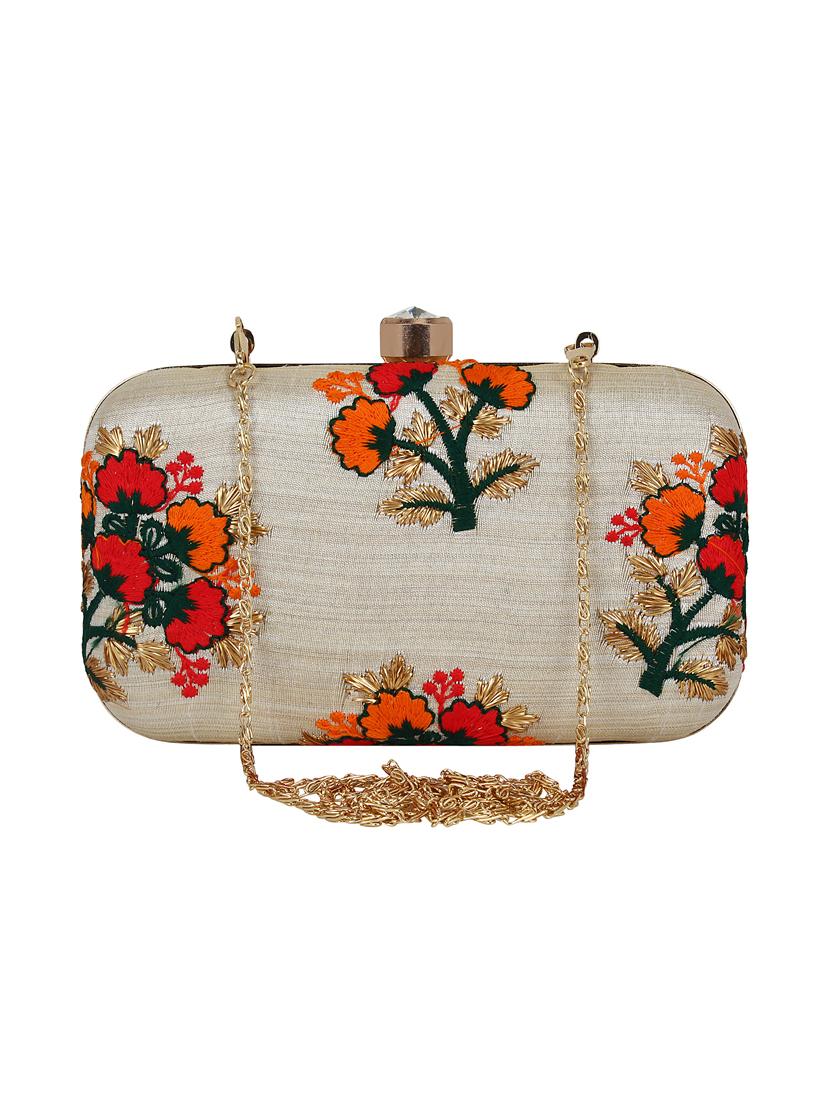 beige faux silk box clutch - 16491047 - Zoom Image - 1