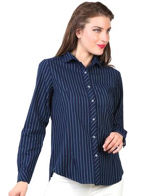long sleeved curved hem striped shirt - 16492109 - Standard Image - 2