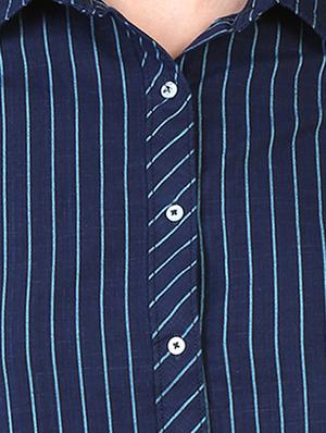 long sleeved curved hem striped shirt - 16492109 - Standard Image - 4