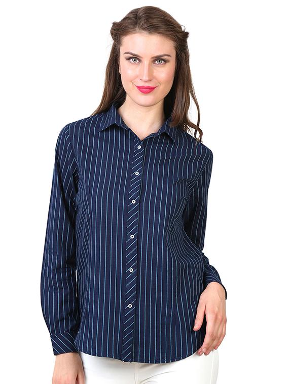 long sleeved curved hem striped shirt - 16492109 - Zoom Image - 1