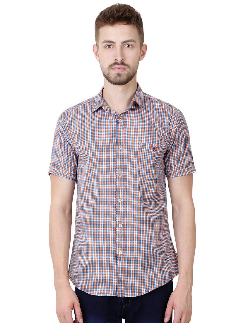 orange checkered casual shirt - 16492866 - Zoom Image - 1