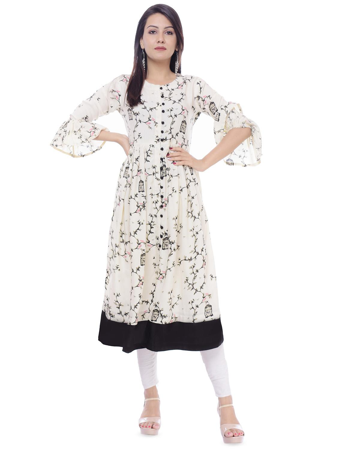 Conversational flared kurta - 16492869 - Zoom Image - 1