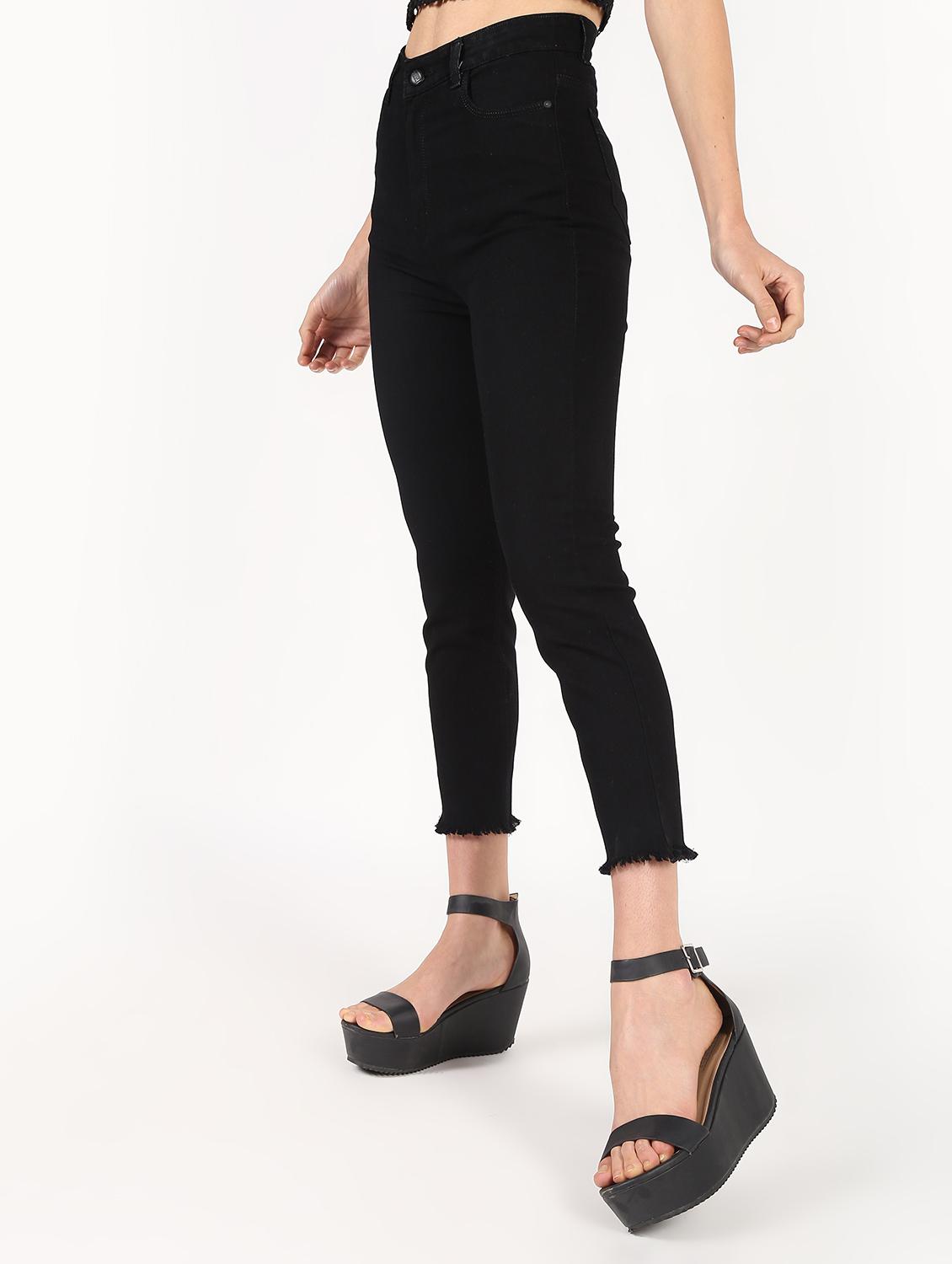 high rise frayed hem jeans - 16493062 - Zoom Image - 1