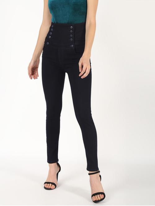 high rise button detail jeans - 16493091 - Standard Image - 1