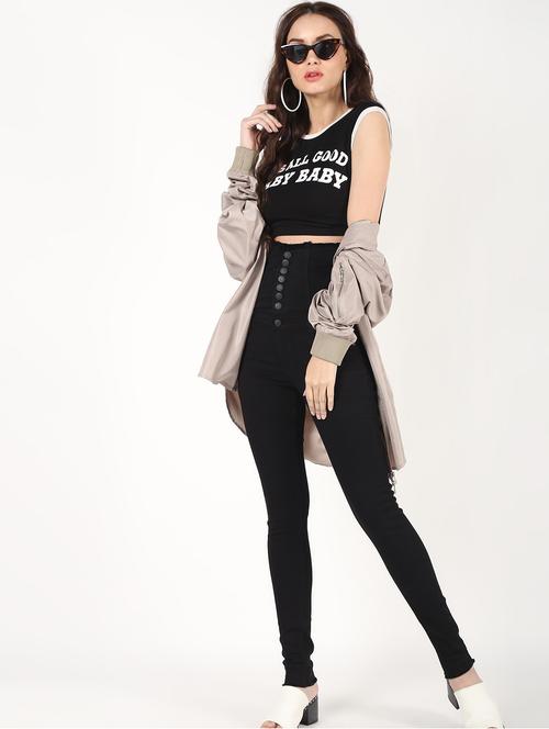 high rise button detail jeans - 16493098 - Very Small Image - 1