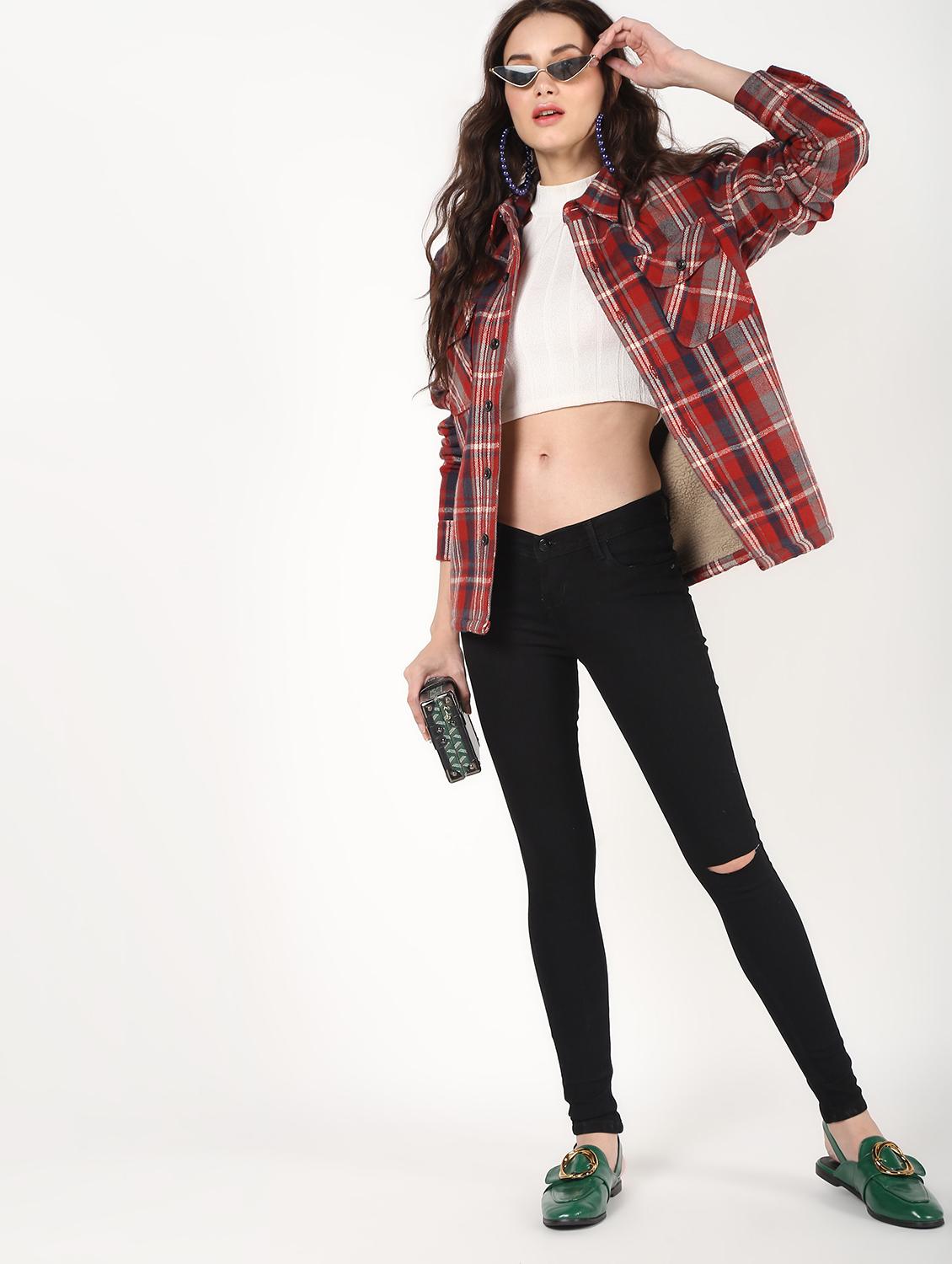 high rise knee slit jeans - 16493108 - Zoom Image - 1