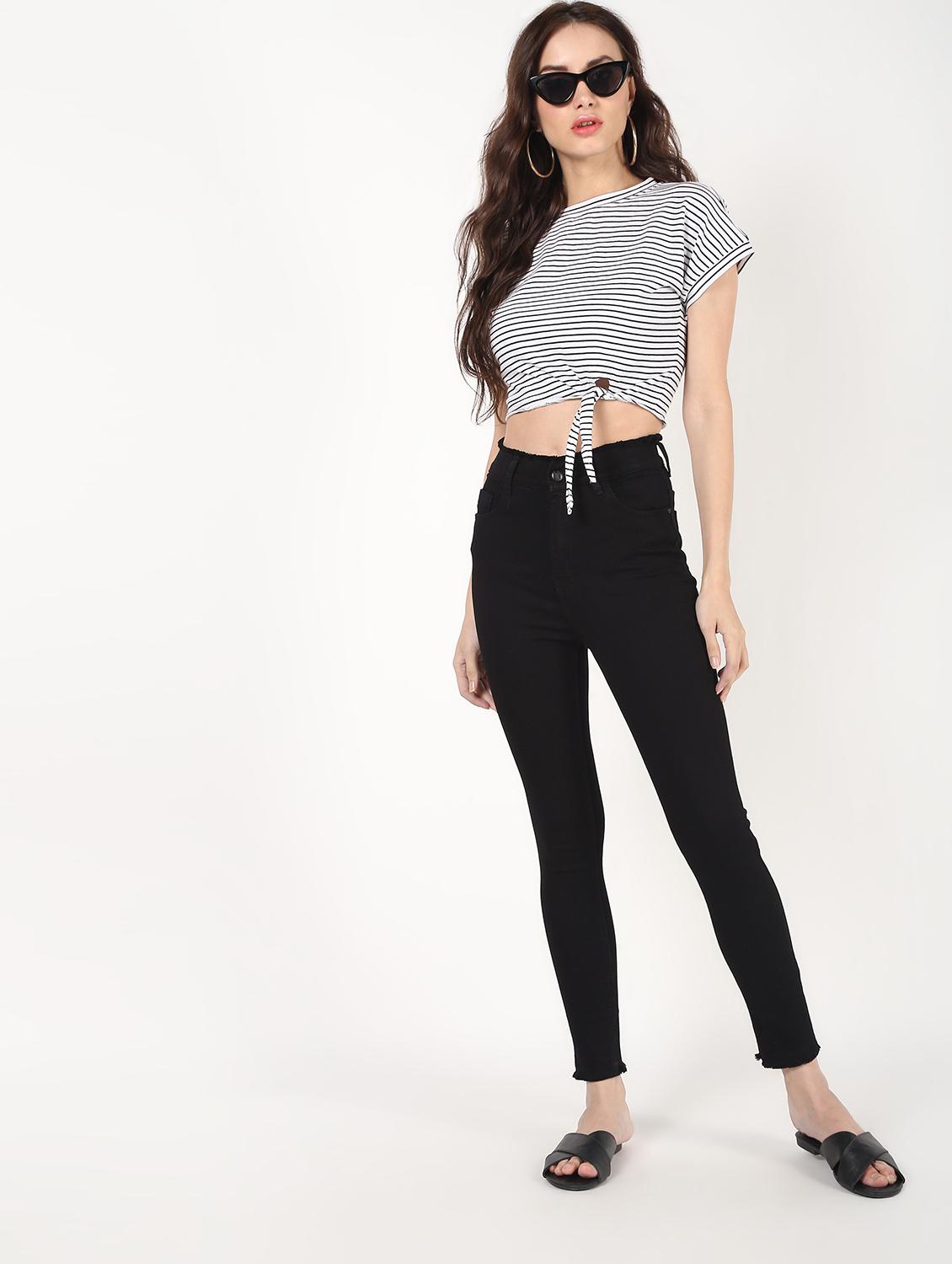 high rise frayed hem jeans - 16493124 - Zoom Image - 1