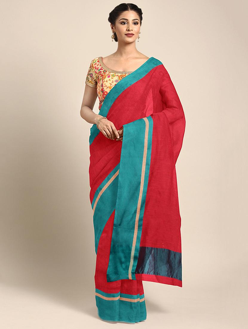 bordered plain saree with blouse - 16493204 - Zoom Image - 1