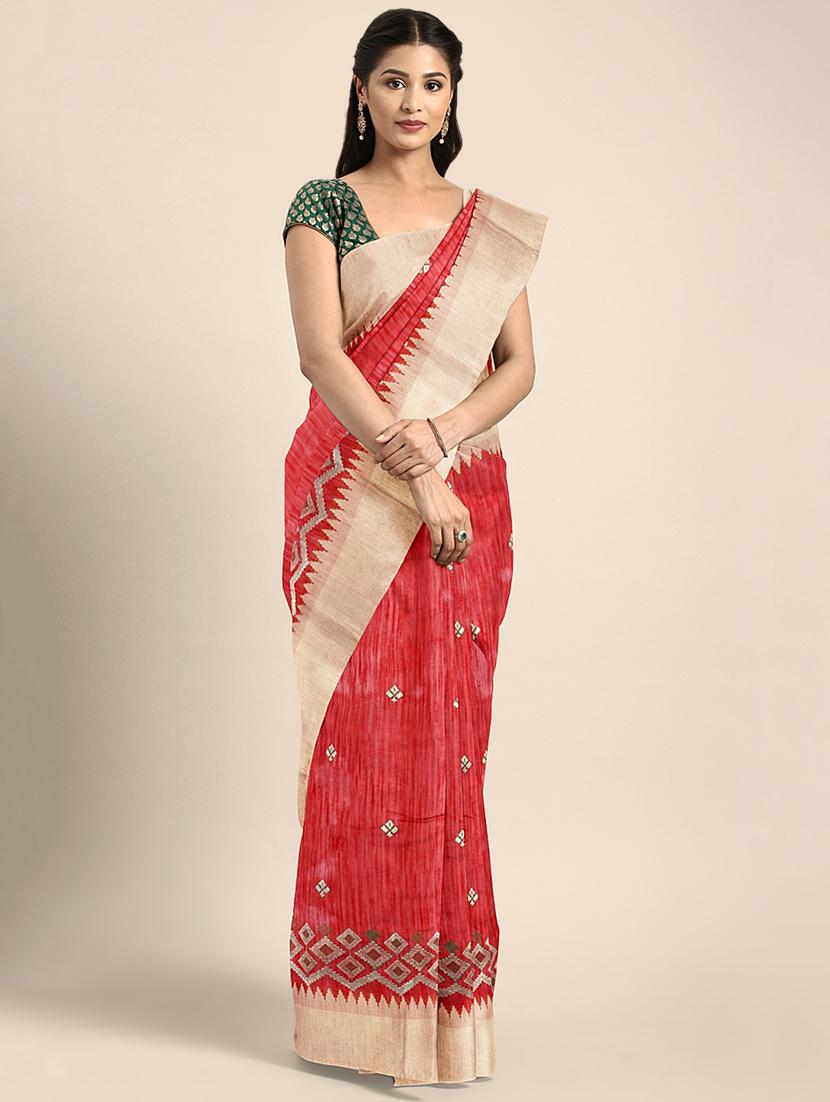 bordered woven saree with blouse - 16493243 - Zoom Image - 1