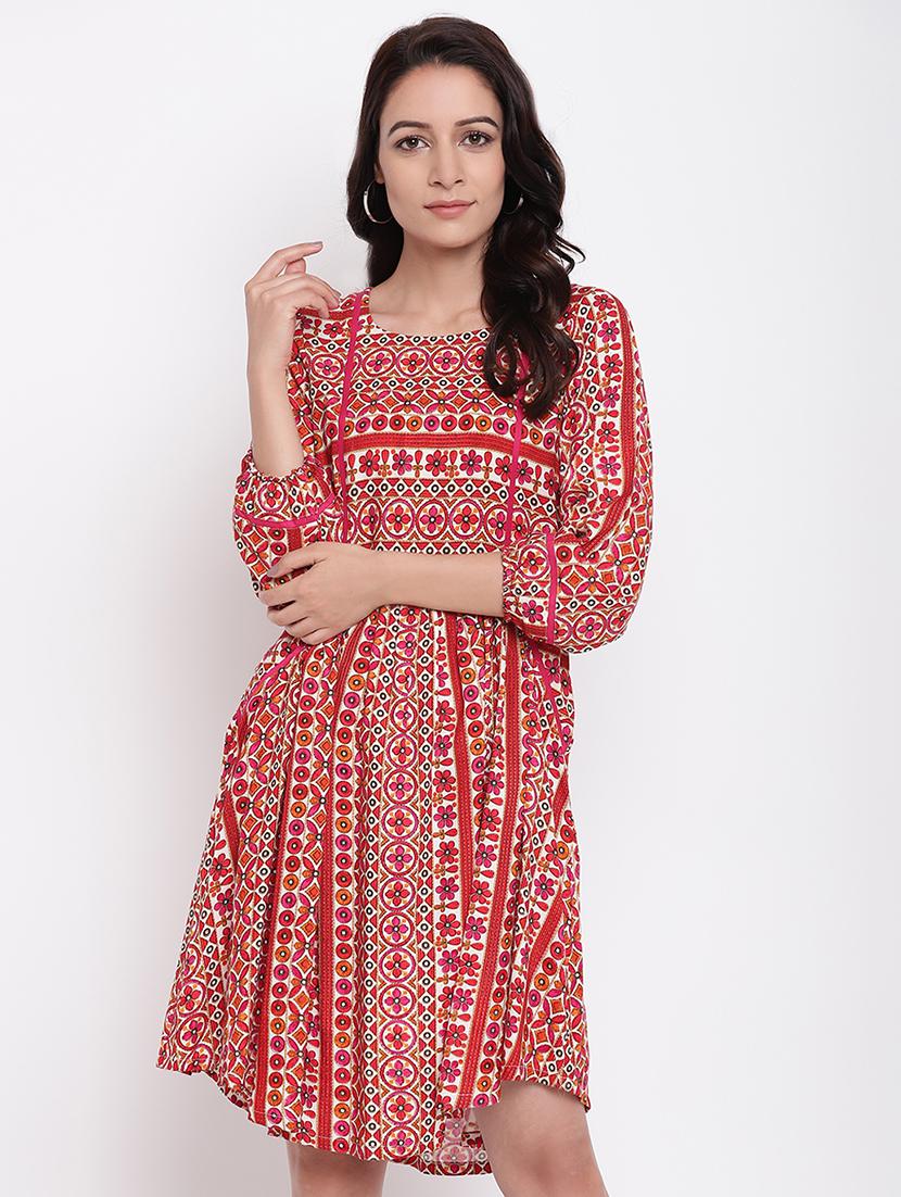 round neck gathered flared dress - 16493483 - Zoom Image - 1