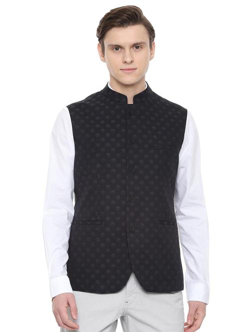 black printed nehru jacket - 16493740 - Standard Image - 1