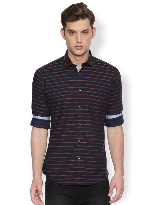 navy blue striped casual shirt - 16493792 - Standard Image - 1