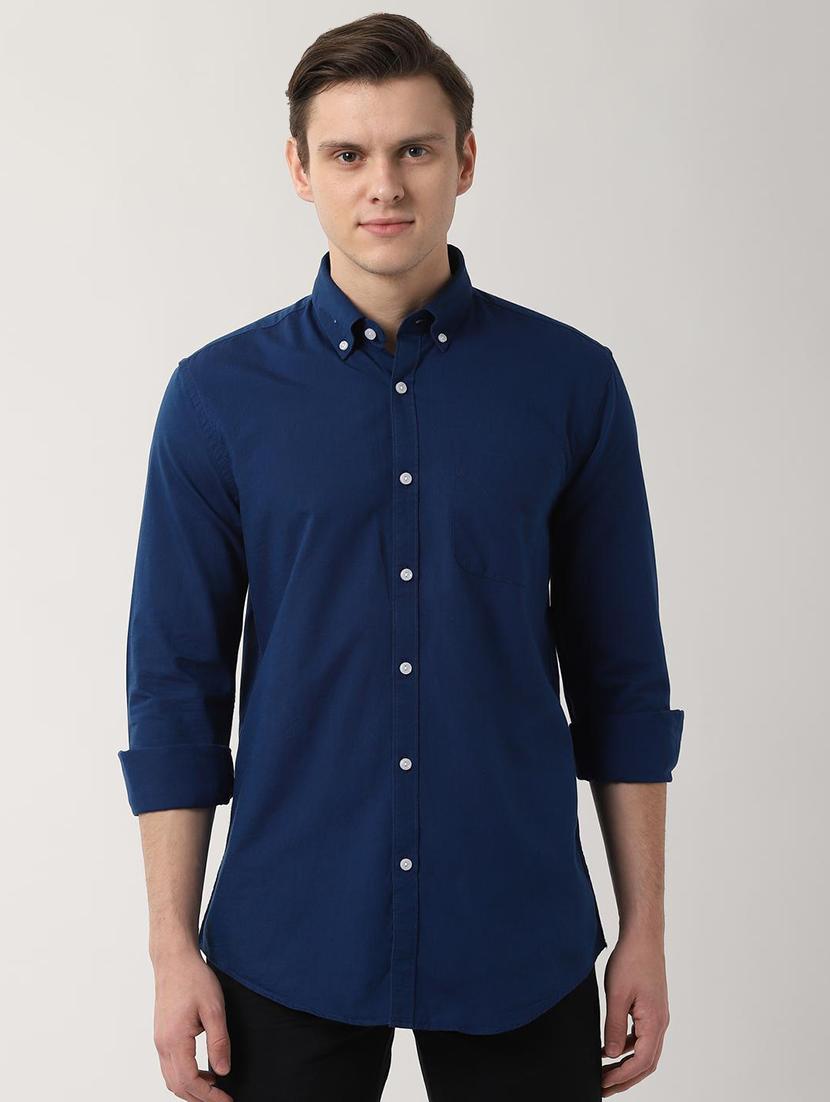 navy blue solid casual shirt - 16493892 - Zoom Image - 1