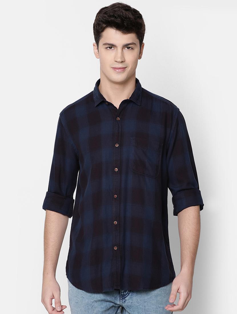 navy blue checkered casual shirt - 16494092 - Zoom Image - 1