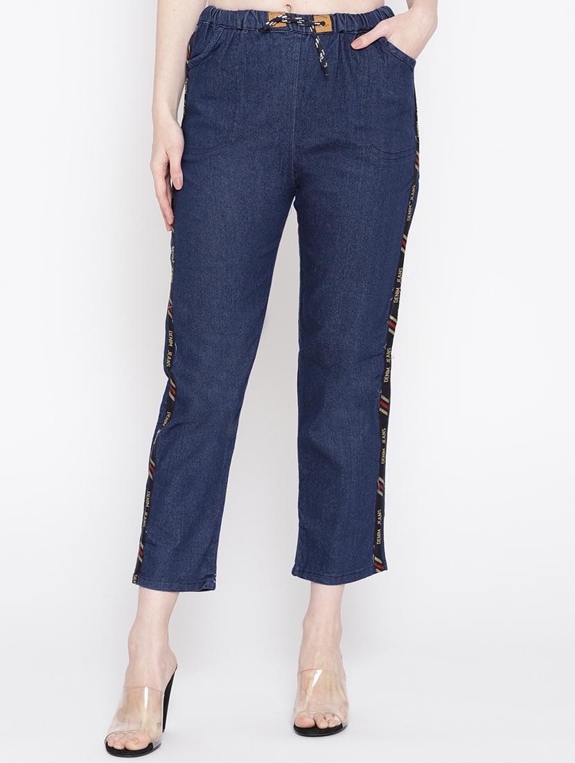 side taped drawstring waist jeans - 16494415 - Zoom Image - 1