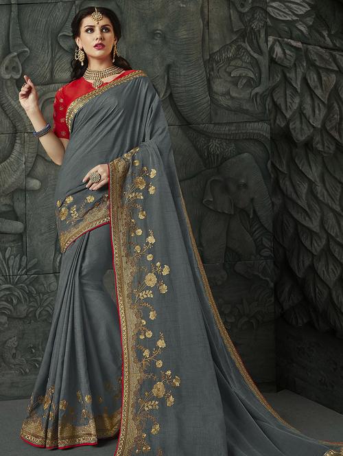 floral embroidered saree with blouse - 16494617 - Very Small Image - 1