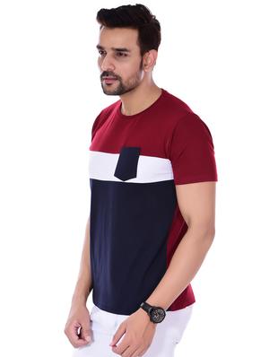 maroon color block pocket t-shirt - 16494683 - Standard Image - 2