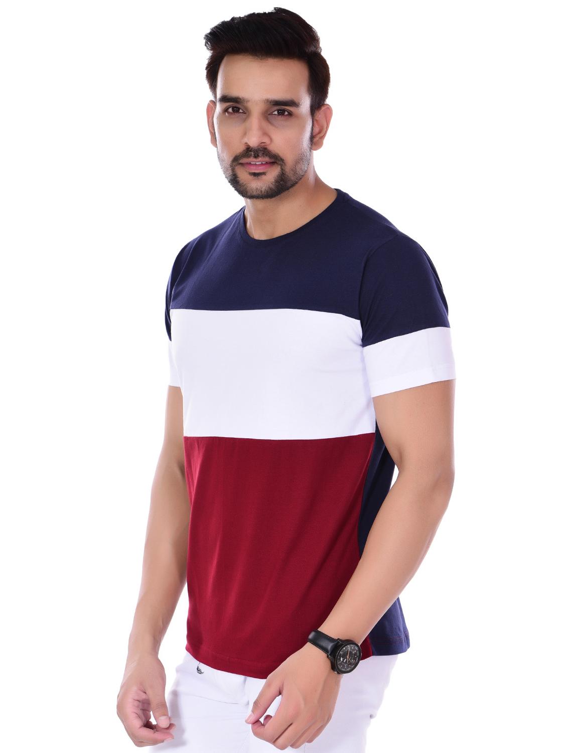 navy blue color block pocket t-shirt - 16494684 - Zoom Image - 2