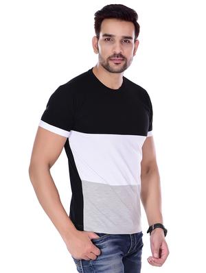 black color block cut & sew t-shirt - 16494690 - Standard Image - 2