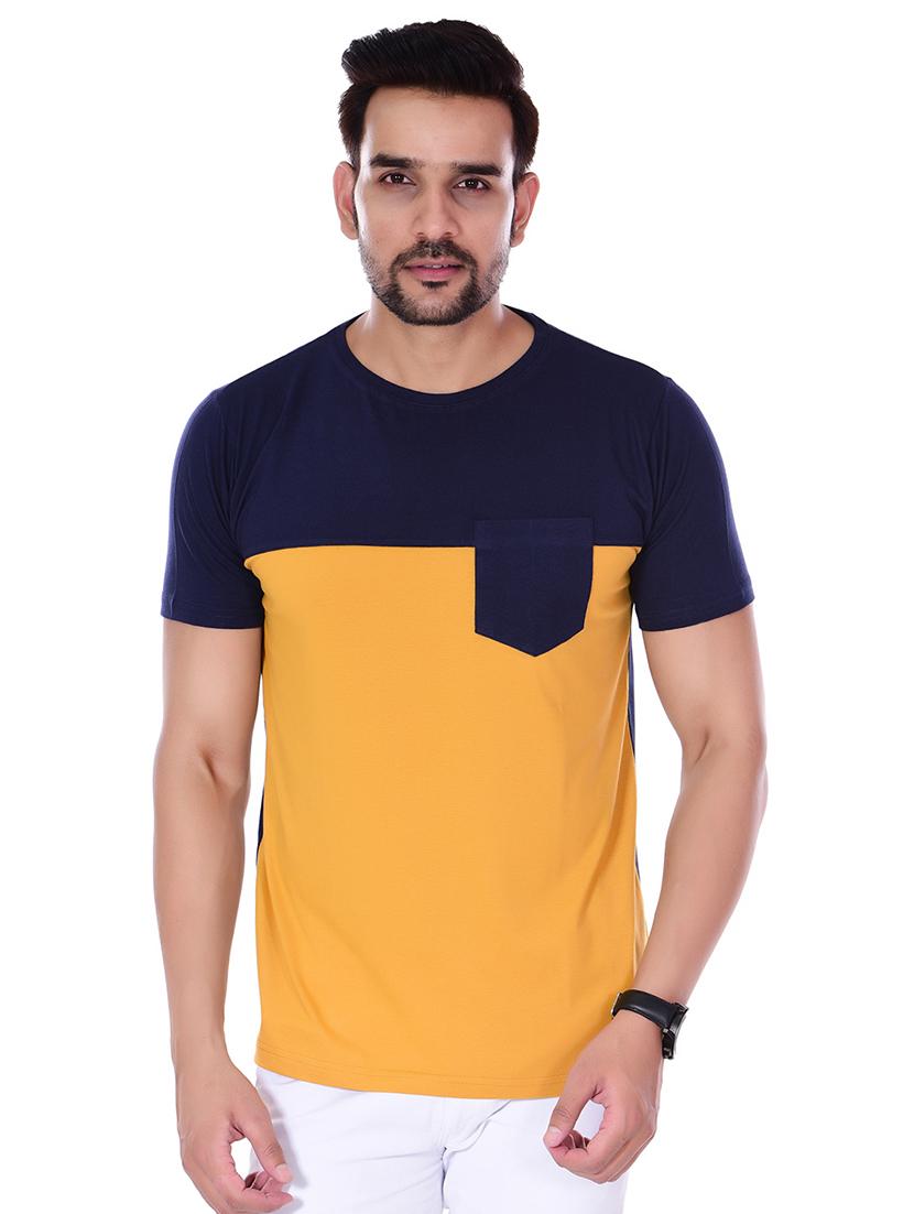 navy blue color block pocket t-shirt - 16494697 - Zoom Image - 1