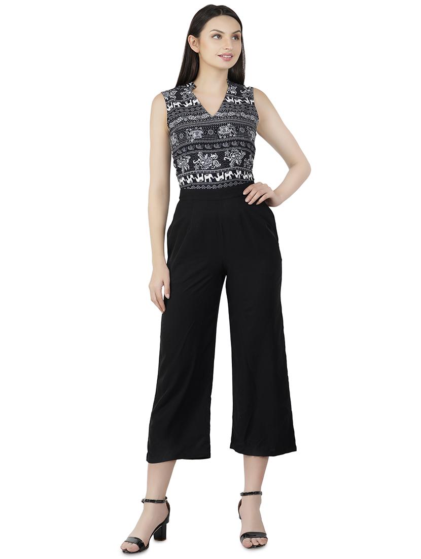 mandarin neck printed yoke jumpsuit - 16495295 - Zoom Image - 1