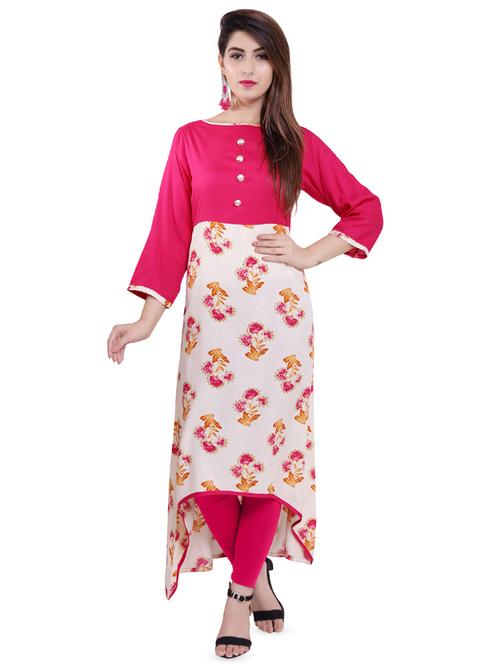 floral high-low kurta - 16495300 - Standard Image - 1