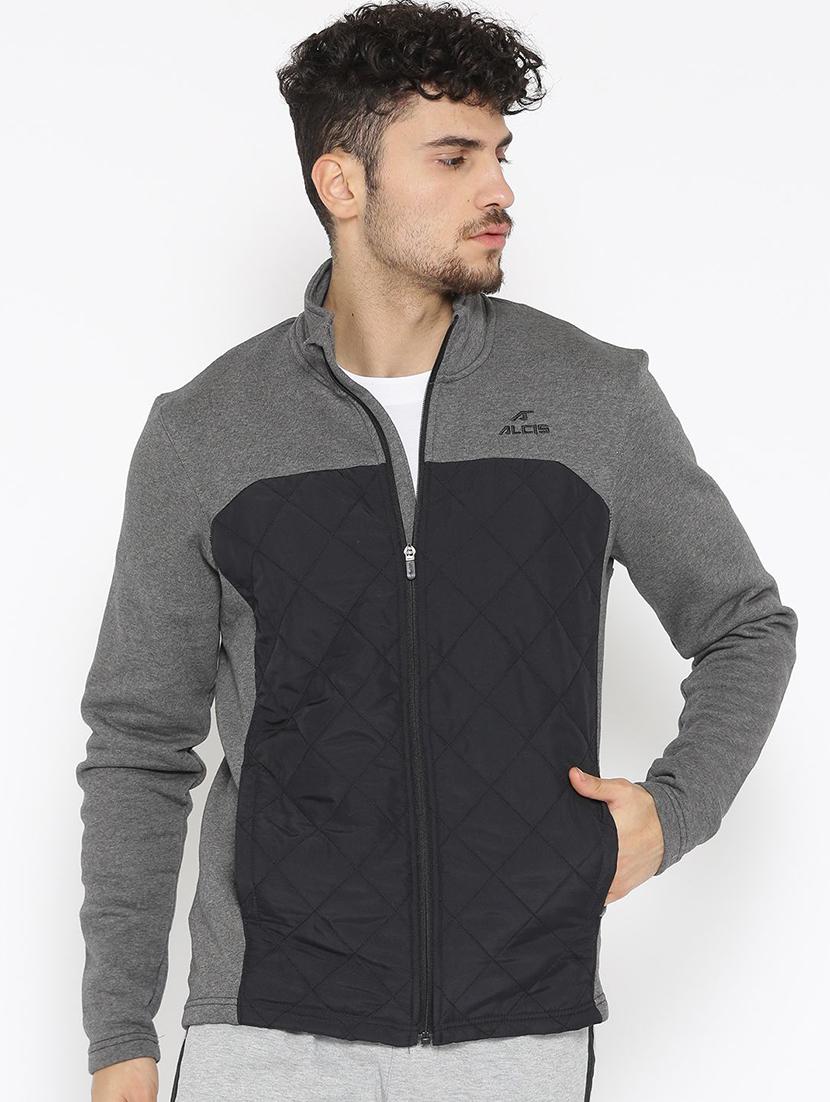grey color block quilted jacket - 16495679 - Zoom Image - 1