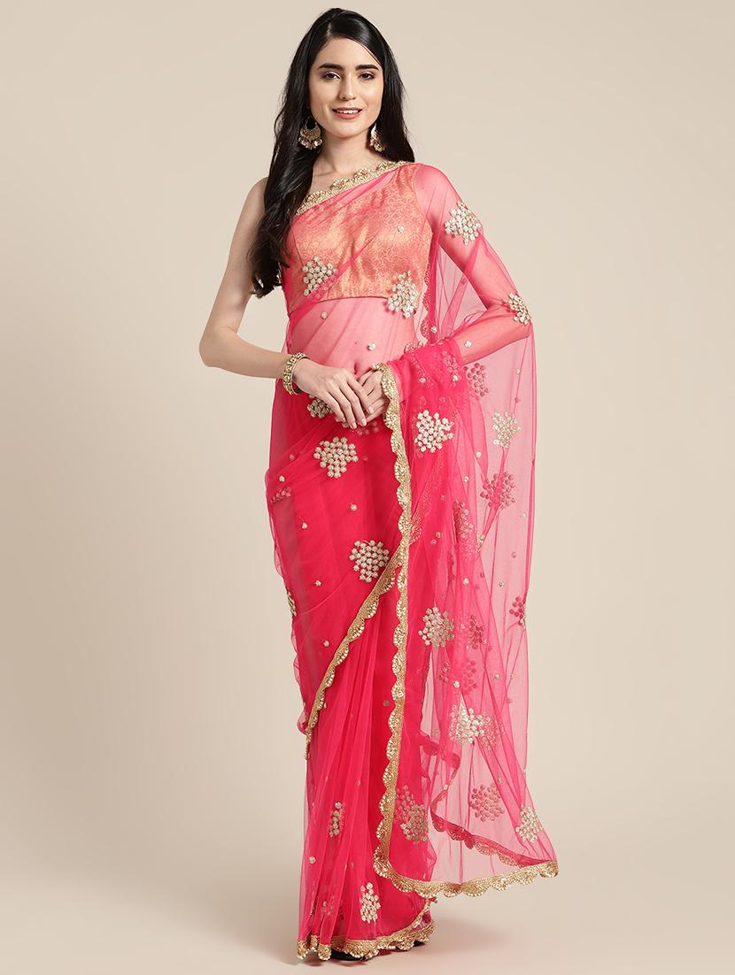 floral embroidered saree with blouse - 16495899 - Zoom Image - 1