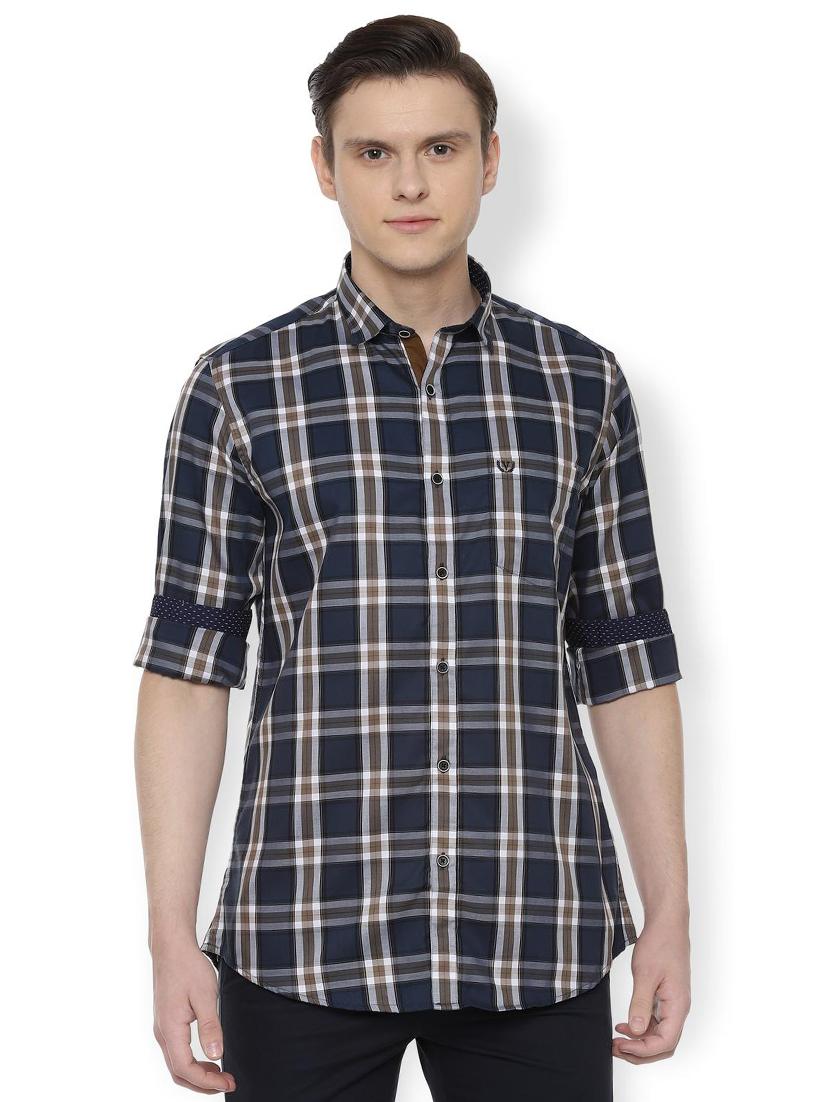 navy blue checkered casual shirt - 16496172 - Zoom Image - 1