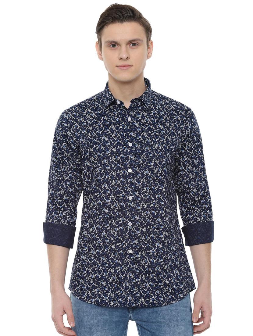 navy blue floral print casual shirt - 16496179 - Zoom Image - 1