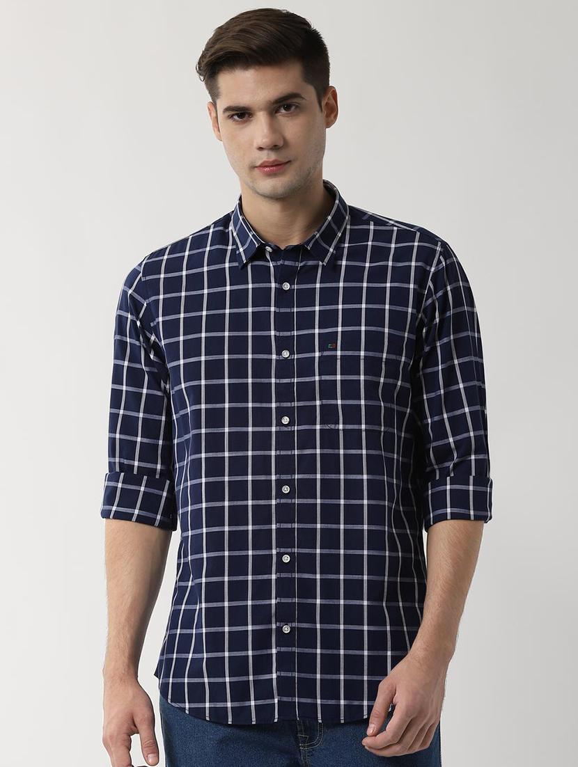 navy blue checkered casual shirt - 16496254 - Zoom Image - 1