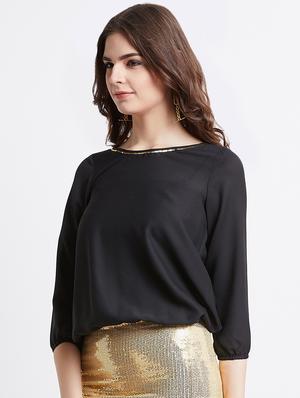 boat neck embellished detail blouson top - 16496882 - Standard Image - 3