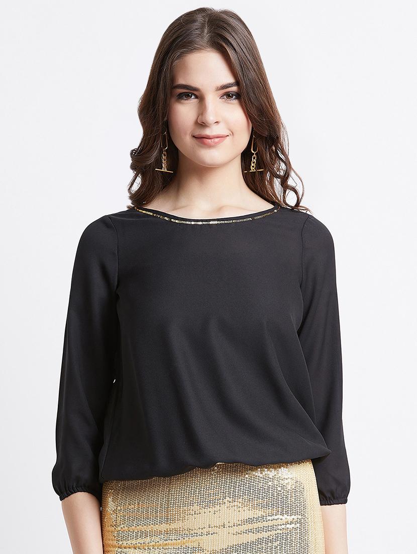boat neck embellished detail blouson top - 16496882 - Zoom Image - 2
