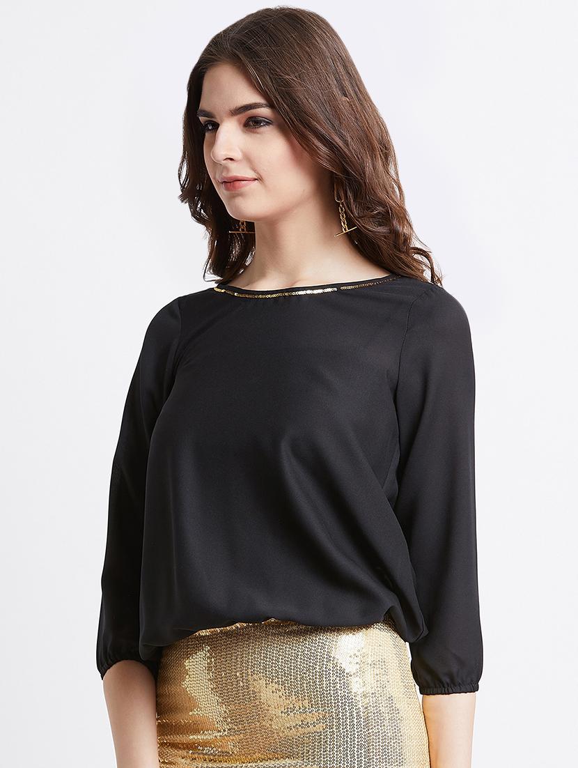 boat neck embellished detail blouson top - 16496882 - Zoom Image - 3