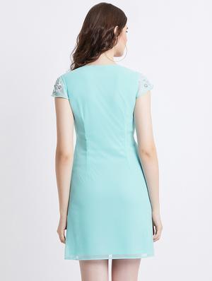 embellished detail solid a-line dress - 16496889 - Standard Image - 4