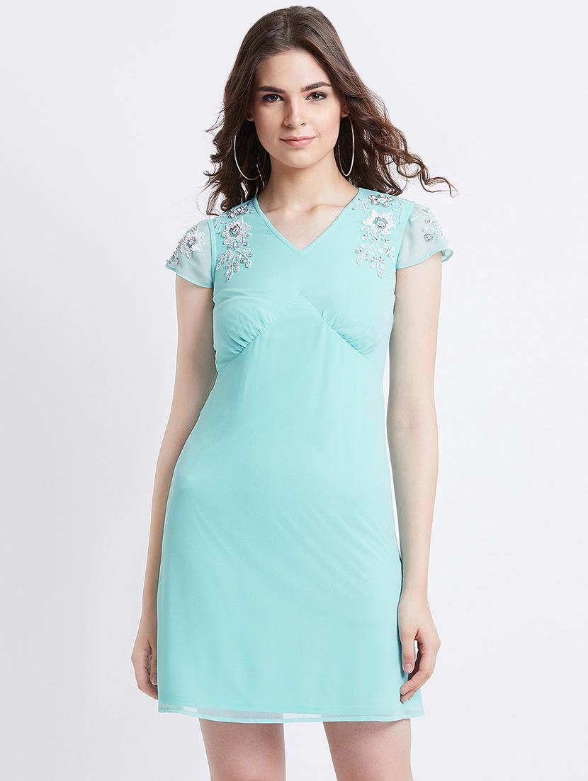 embellished detail solid a-line dress - 16496889 - Zoom Image - 2
