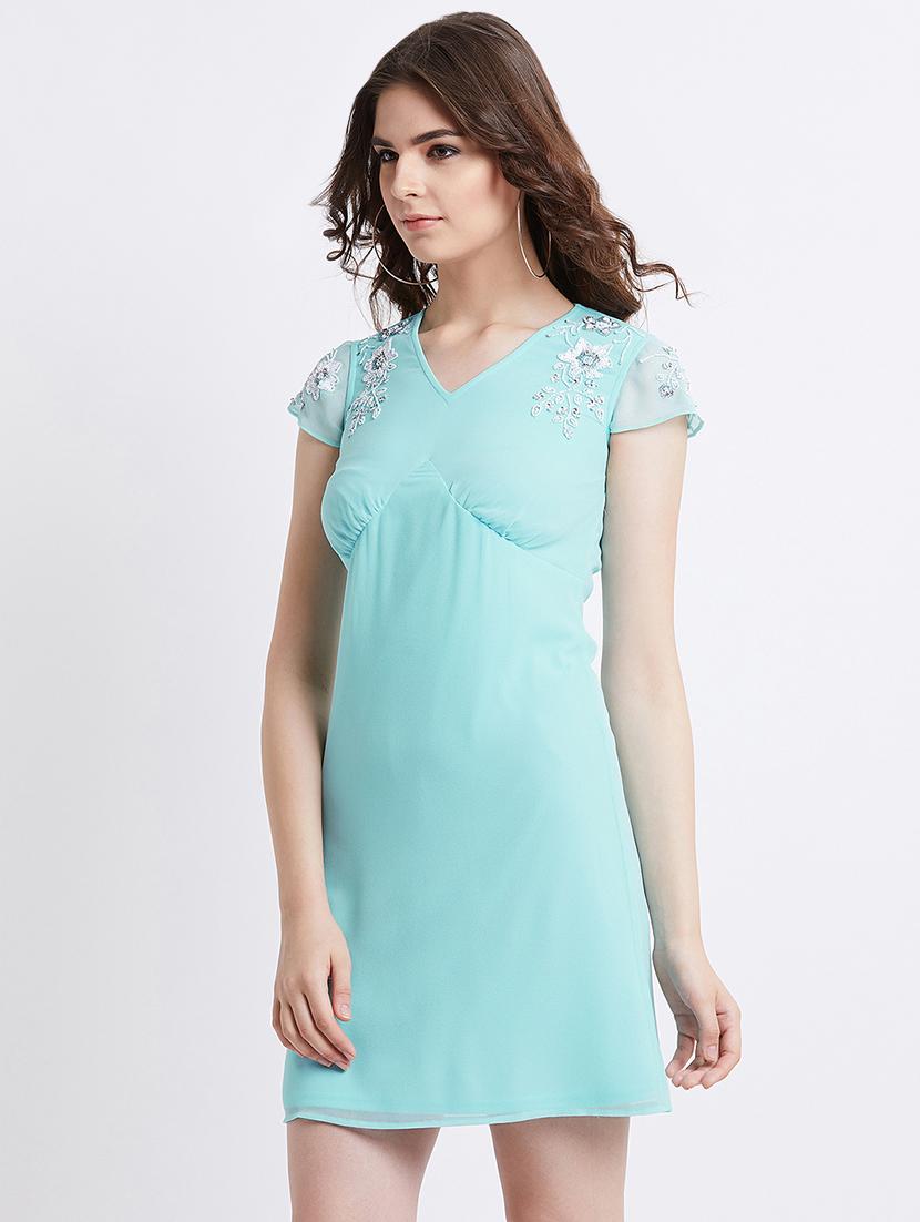 embellished detail solid a-line dress - 16496889 - Zoom Image - 3
