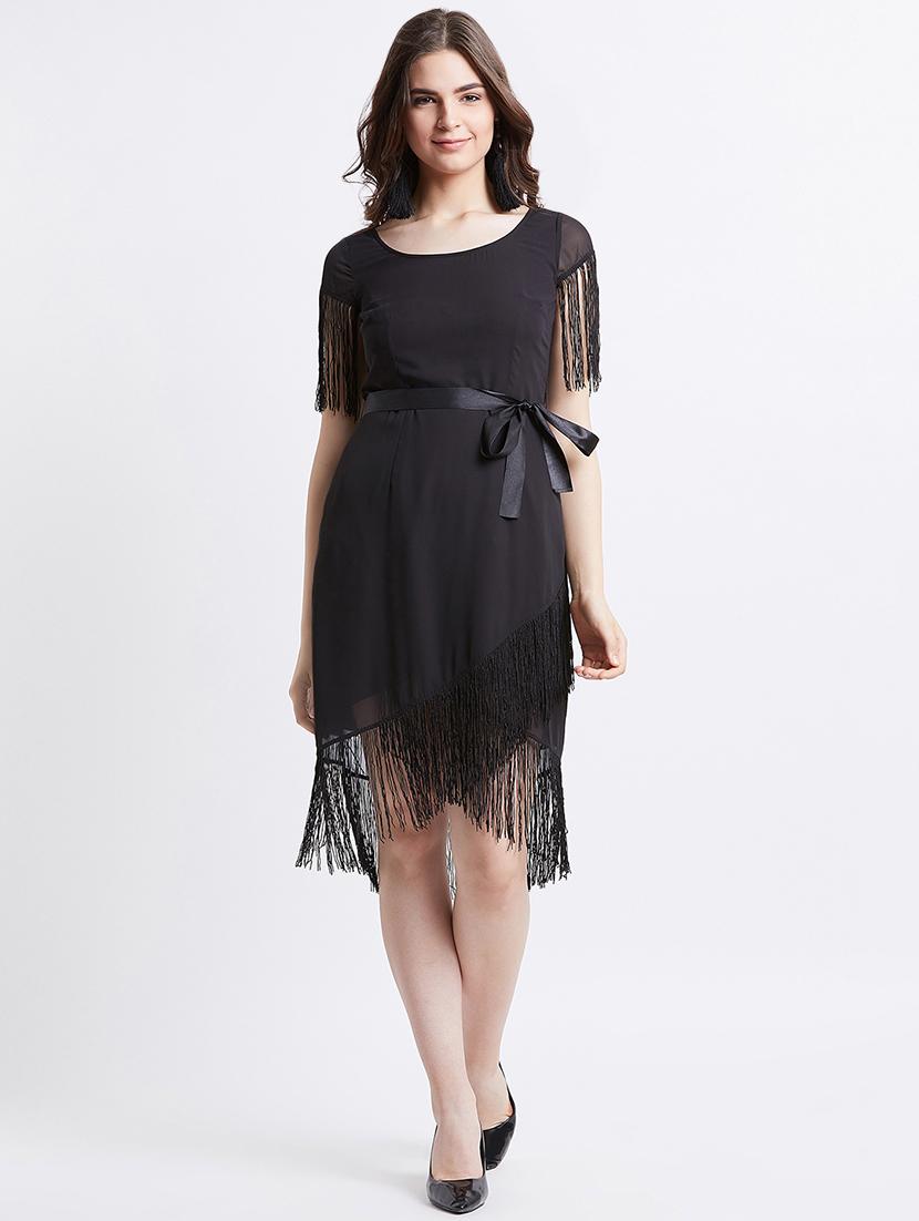 tie front fringed hem asymmetric dress - 16496905 - Zoom Image - 2