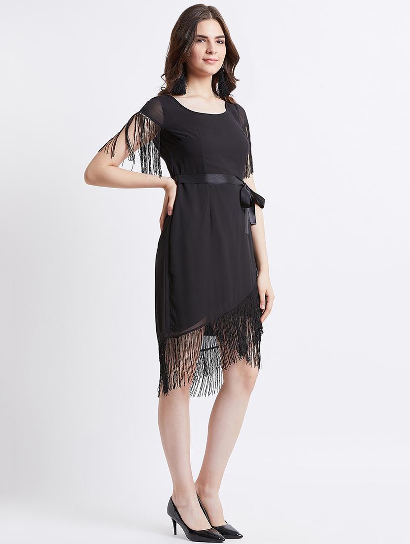 tie front fringed hem asymmetric dress - 16496905 - Zoom Image - 3