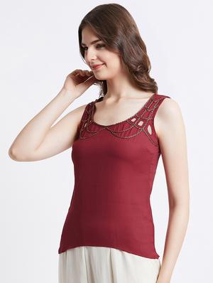 embellished neck solid top - 16496923 - Standard Image - 3
