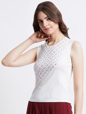 round neck embellished crop top - 16496926 - Standard Image - 3