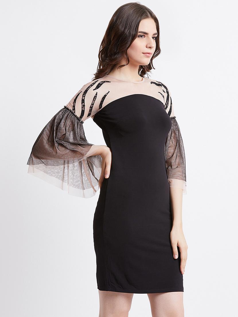 contrast detail bell sleeved sheath dress - 16496943 - Zoom Image - 2