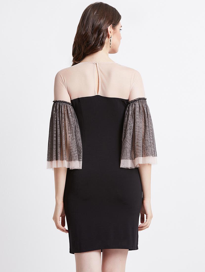 contrast detail bell sleeved sheath dress - 16496943 - Zoom Image - 3